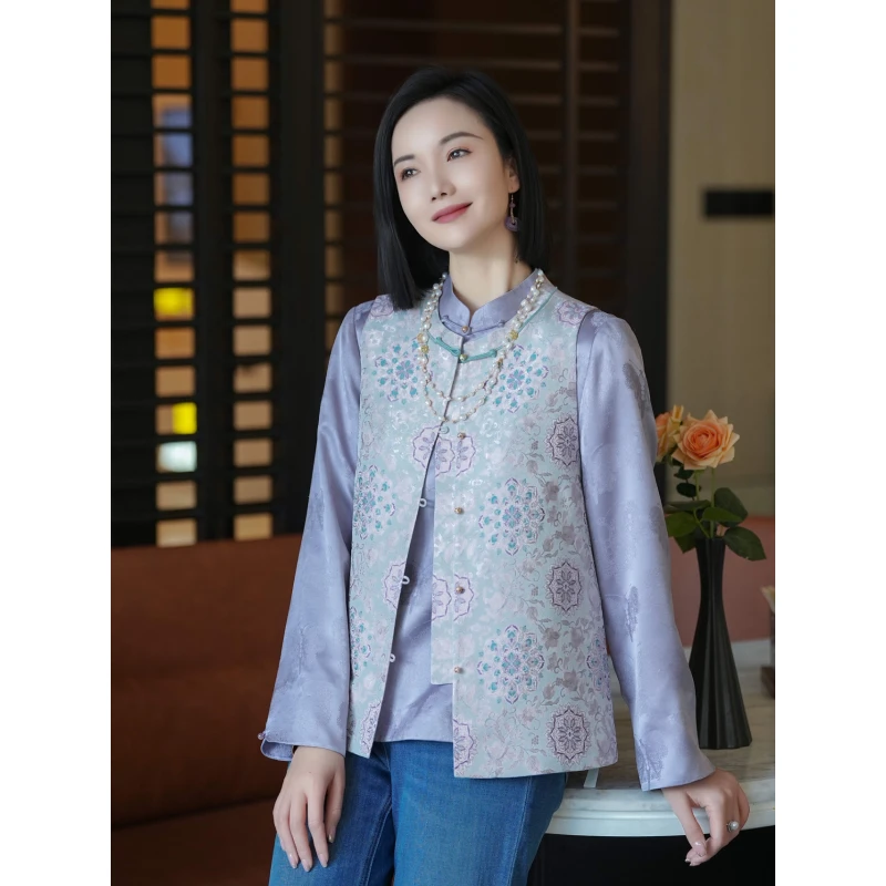 QIAN【金枝玉叶马甲】100%桑蚕丝金丝宋锦背心马甲