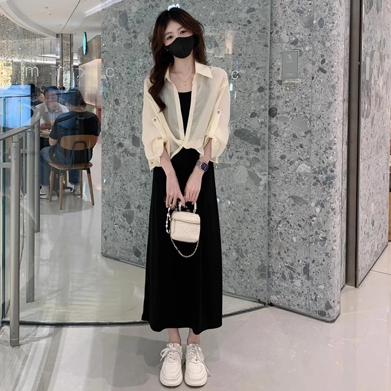 时尚连衣裙套装女2025春夏季新款洋气显瘦气质防晒吊带裙两件套