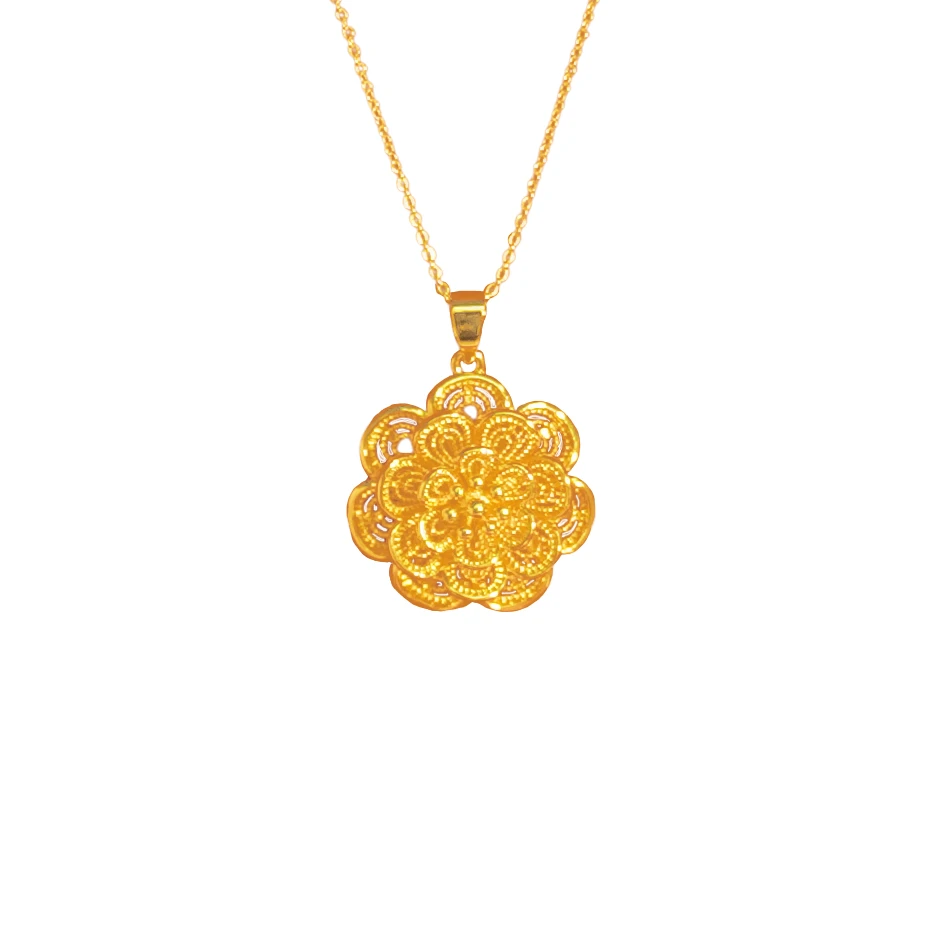 【微总专属】K黄色拉丝掐花花开富贵项链赠链SCD55