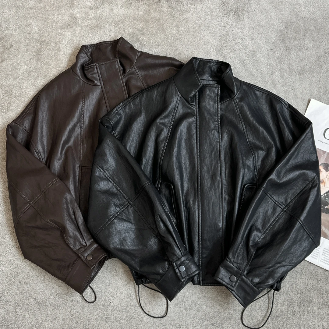 【米可家】立领超软哑光油蜡夹克皮衣外套25293