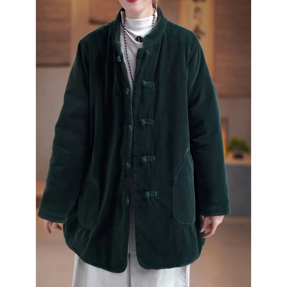 文艺复古盘扣宽松棉服外套2025秋冬新款时尚洋气百搭保暖棉袄大衣