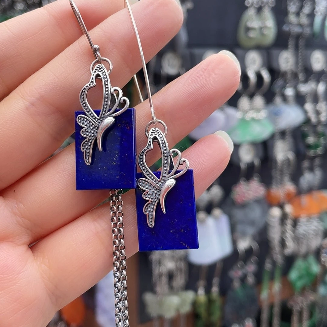 青金石银S925镶嵌耳饰小***菲396hjjhgh