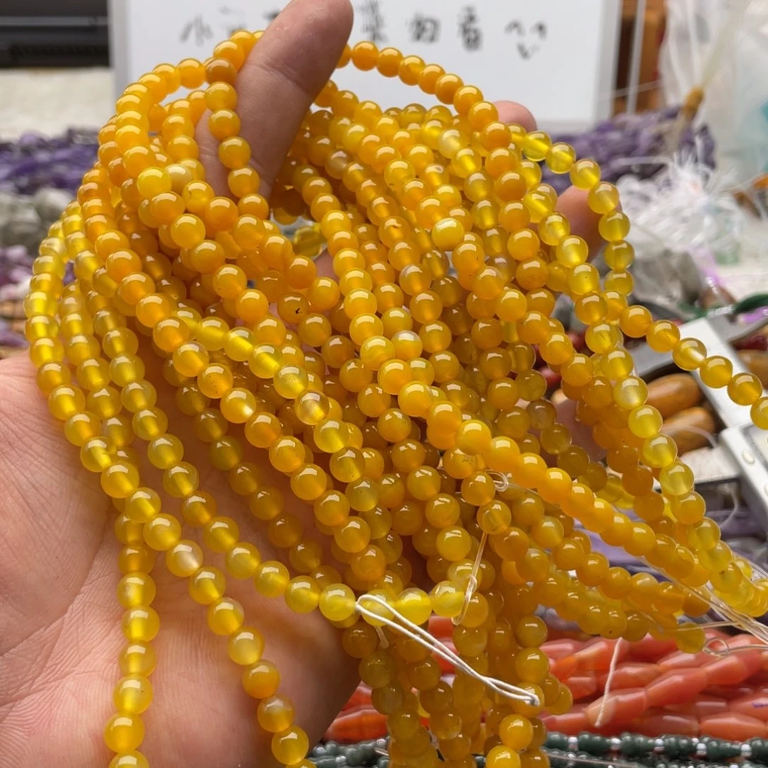 玛瑙/玉髓合金珠宝半成品一条装卡6mm黄玛瑙圆珠