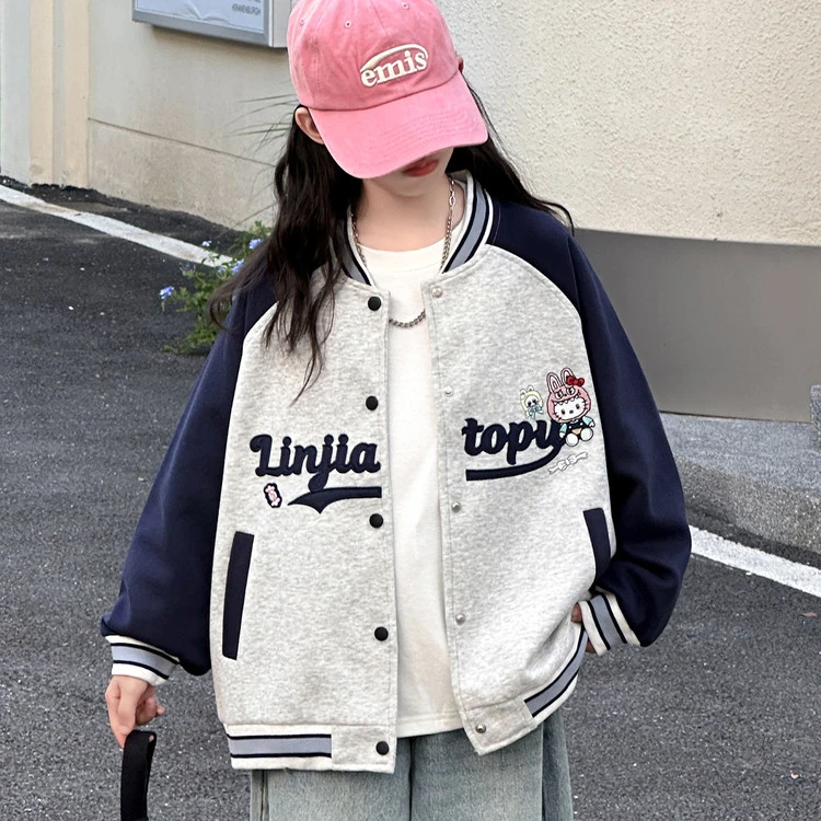女童棒球服外套春秋款2025新款今年流行爆款儿童刺绣上衣女孩秋装