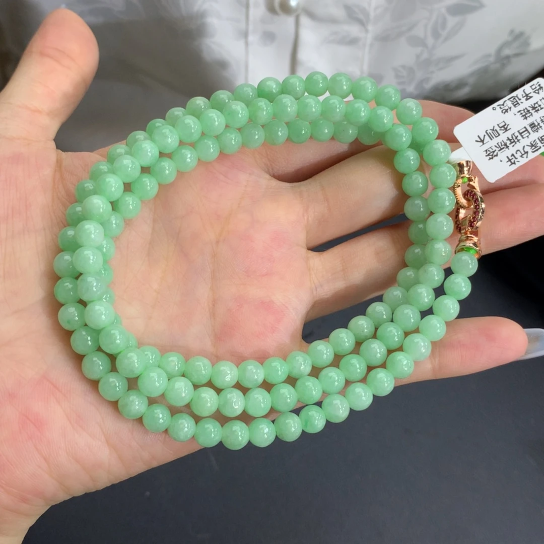 翡翠未镶嵌手串卡5.6细润淡果绿项链