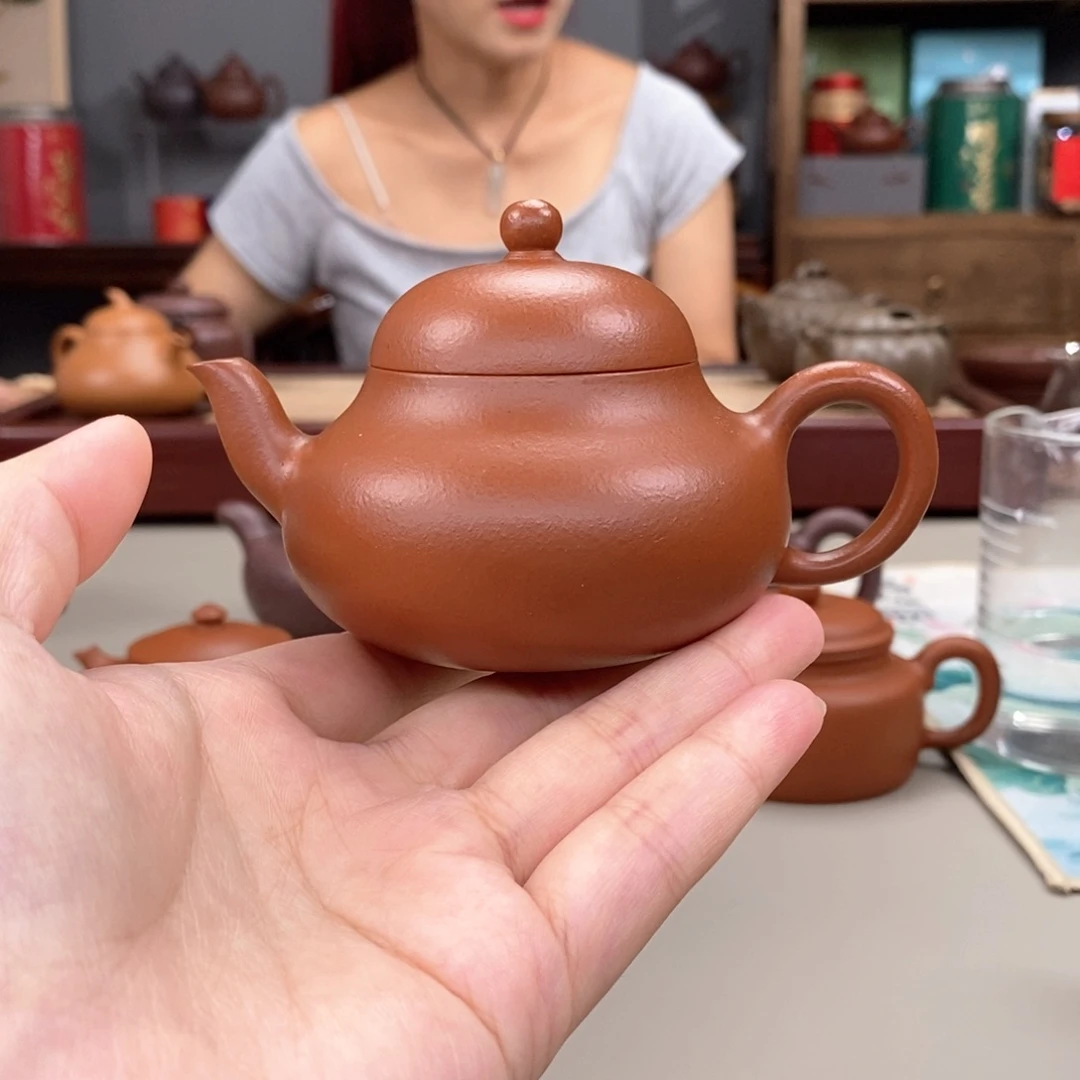 紫砂茶壶生砂朱泥矮梨半手130cc