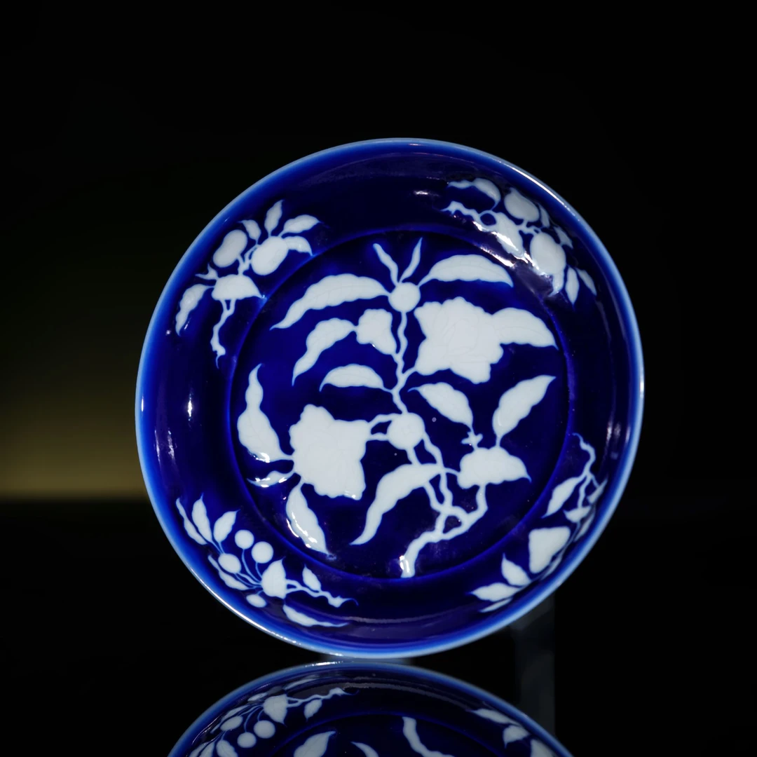 盛古珍玩 霁蓝折枝石榴壶承