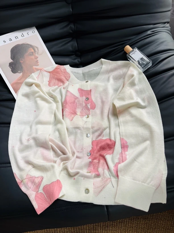 【银杏叶】精品120s水溶/环保扎染工艺圆领薄款开衫9869