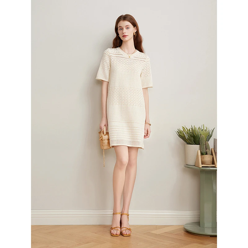 Goodland美地2025新款法式优雅镂空钩花连衣裙LC35106307