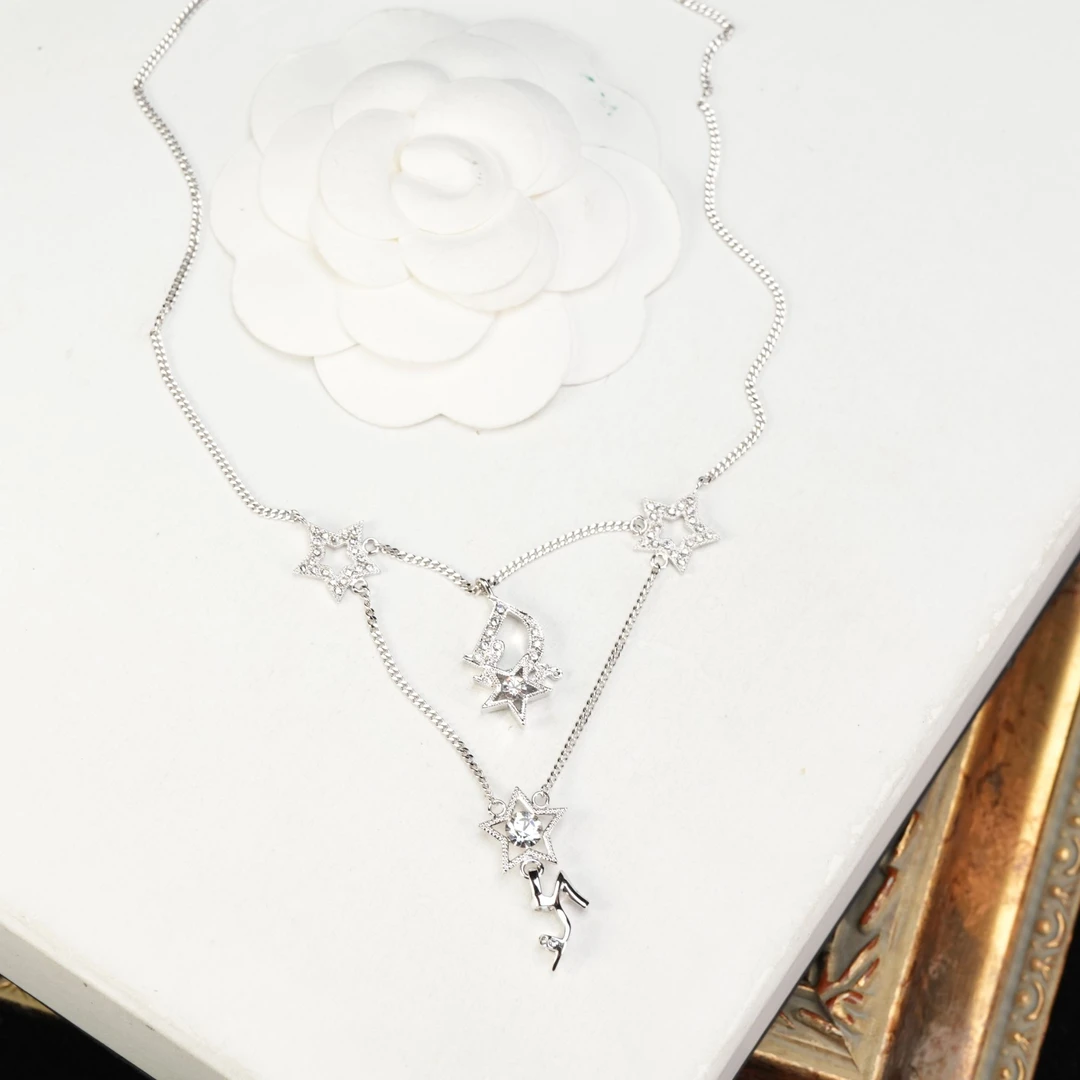 95新 DIOR/迪奥 柚礼中古/迪奥银色星芒字母项链lz509188