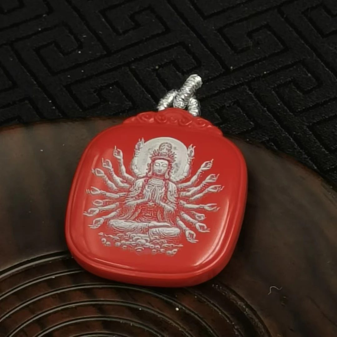 含辰砂工艺品朱砂颈饰千手观音造型