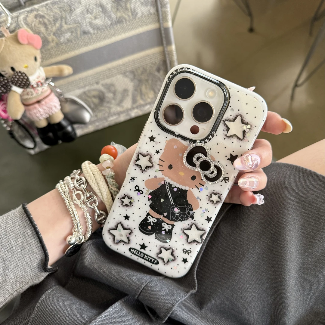 小香风侧边蝴蝶结KT猫适用iphone15Promax苹果13/16手机壳11/12