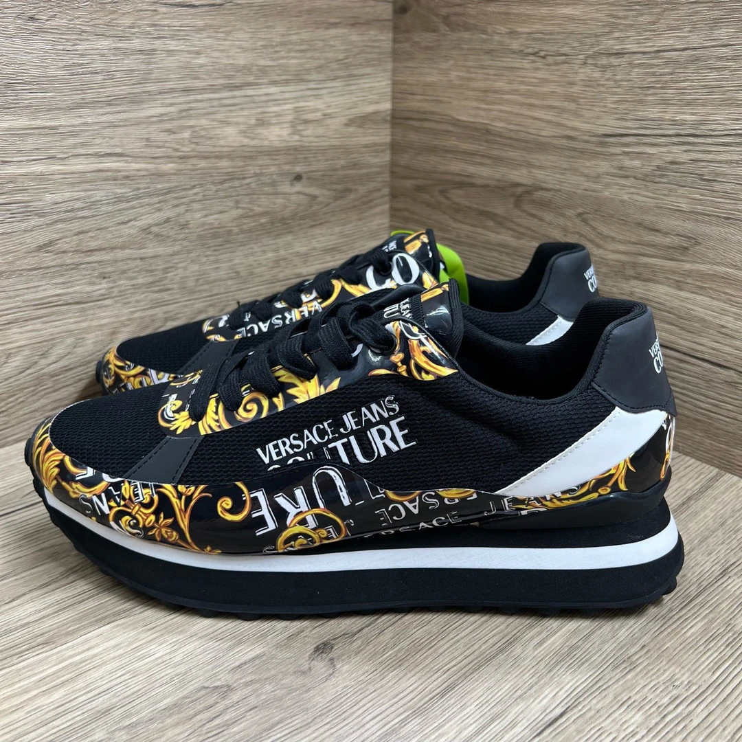 未使用 VERSACE/范思哲 黑黄运动鞋 44码/全新/原盒防尘袋