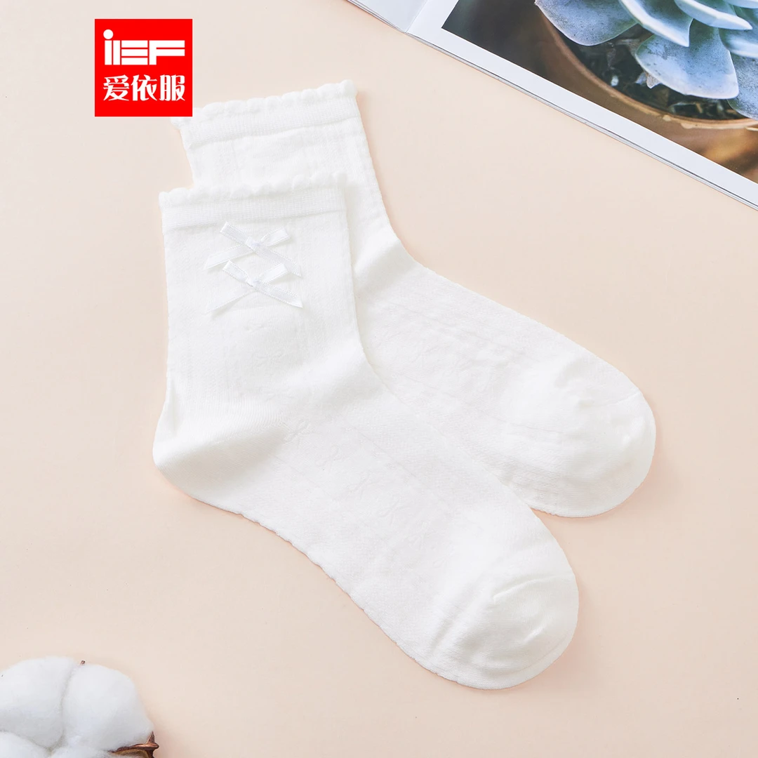 IEF/爱依服袜子2025夏季新款日系甜美减龄少女风蝴蝶结百搭中筒袜