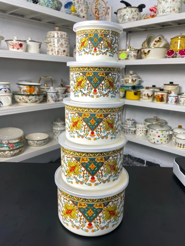 微瑕处理不影响使用加高10-18口径珐琅搪瓷冷藏保鲜桶色拉便当