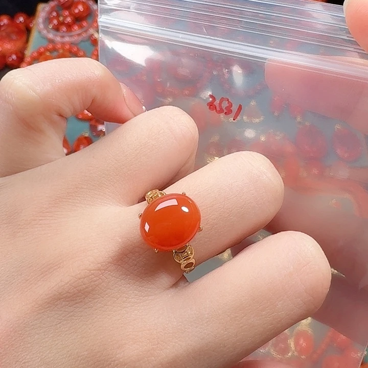 南红玛瑙银S925镶嵌戒指