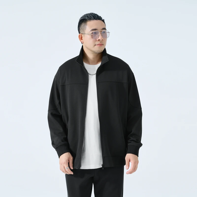 半墨大码男装宽松针织肌理开衫卫衣胖子男士秋季新款休闲上衣0556