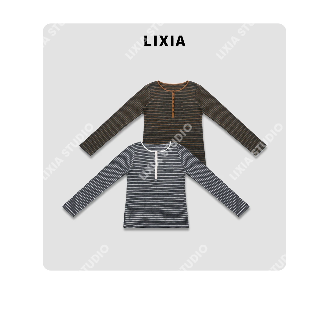 LIXIA【温雅条】早秋休闲风时尚款显瘦条纹长袖T恤-D8903