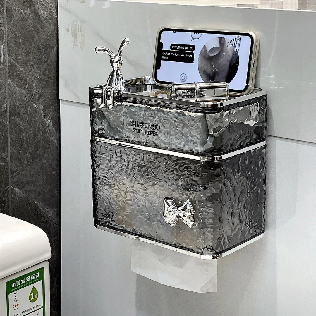 卫生间厕纸盒免打孔厕所抽纸盒置物架家用高级感壁挂式卷纸纸巾盒