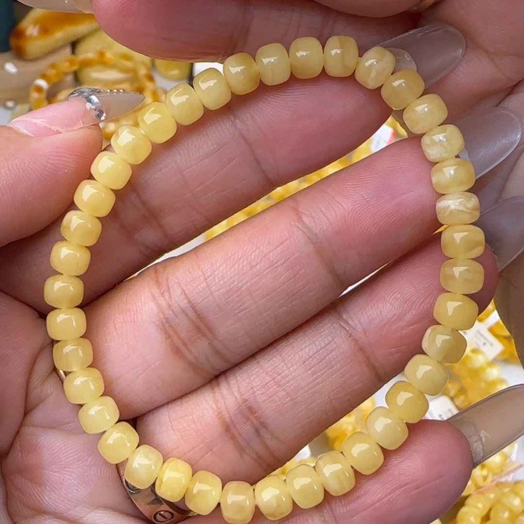 蜜蜡未镶嵌手链白花老型手串