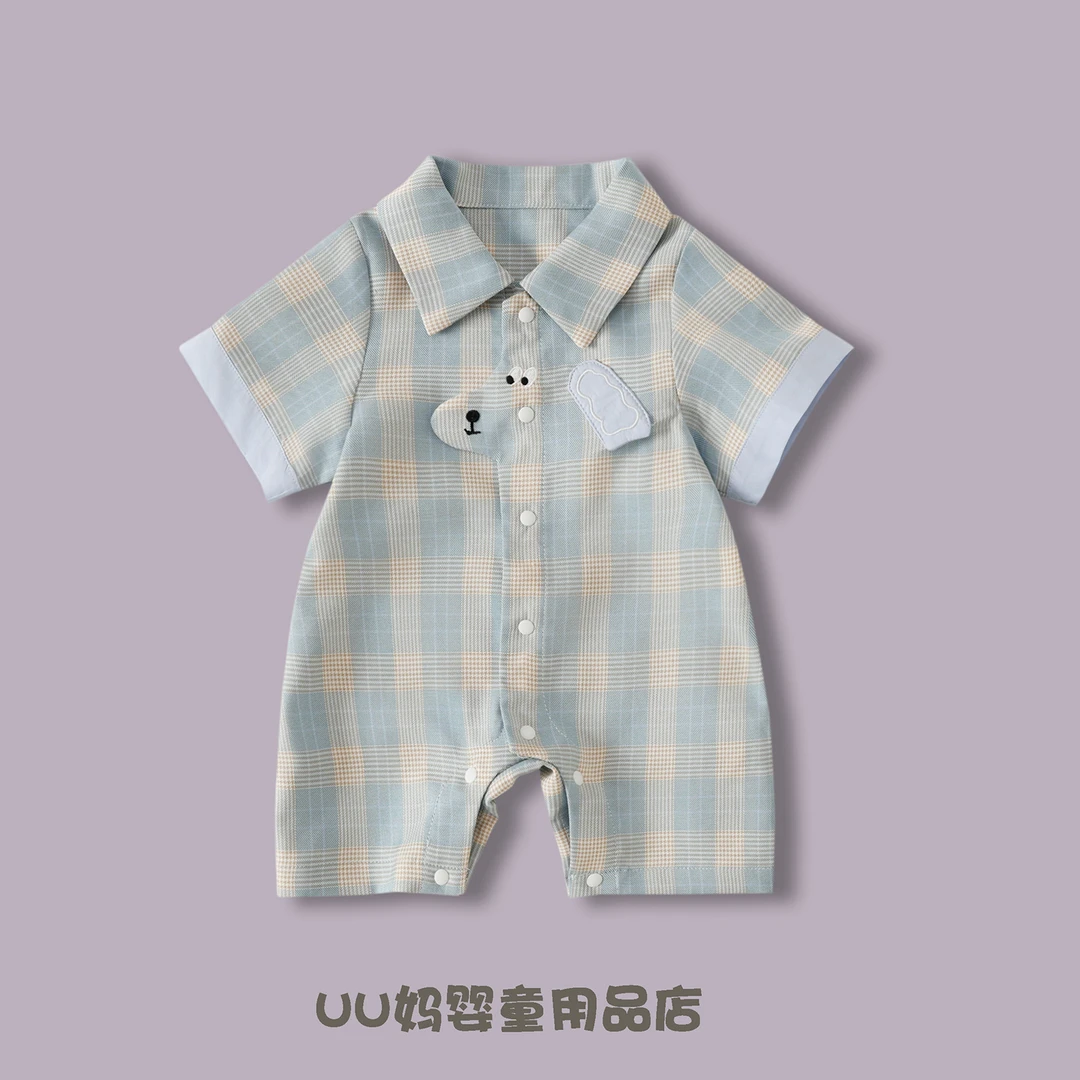 【夏款上新】学院风夏季短爬男女宝宝短袖爬服哈衣衬衫外套休闲开衫