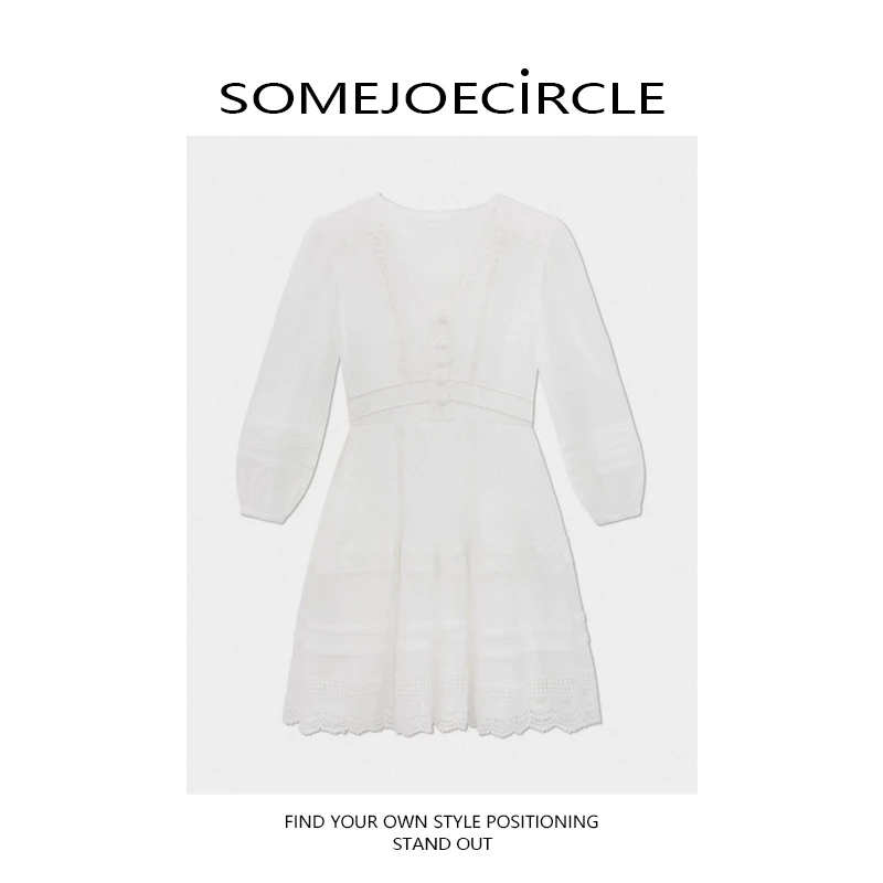 SOMEJOECIRCLE2025新款白月光蕾丝边松弛度假海边收腰连衣裙Z6900