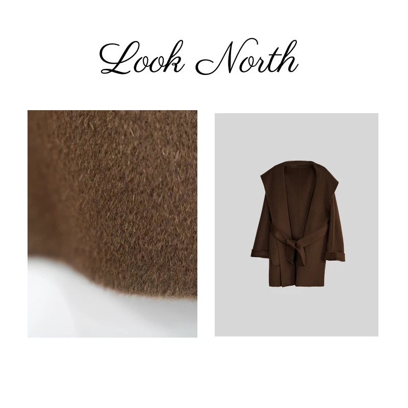 Look North【人生大衣】秋季上新纯色保暖长袖连帽毛呢大衣外套900