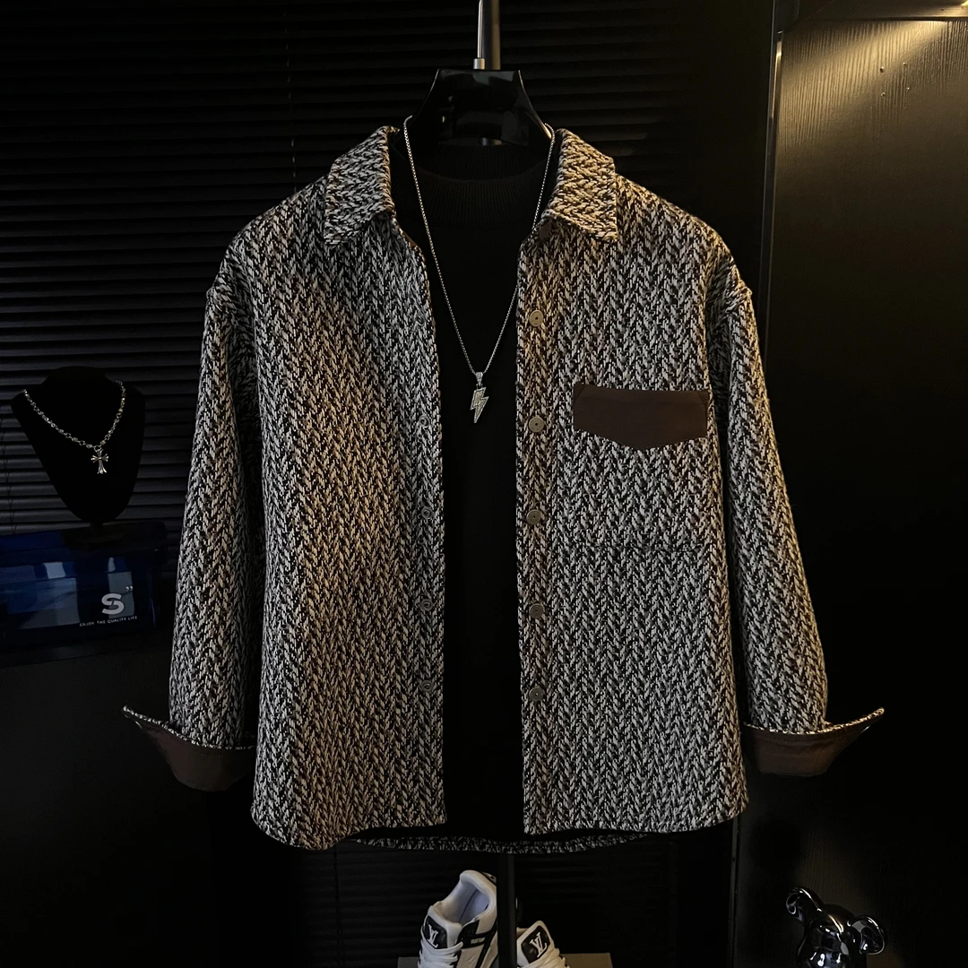 港澳2025秋季新款小香风外套男2025百搭宽松翻领夹克