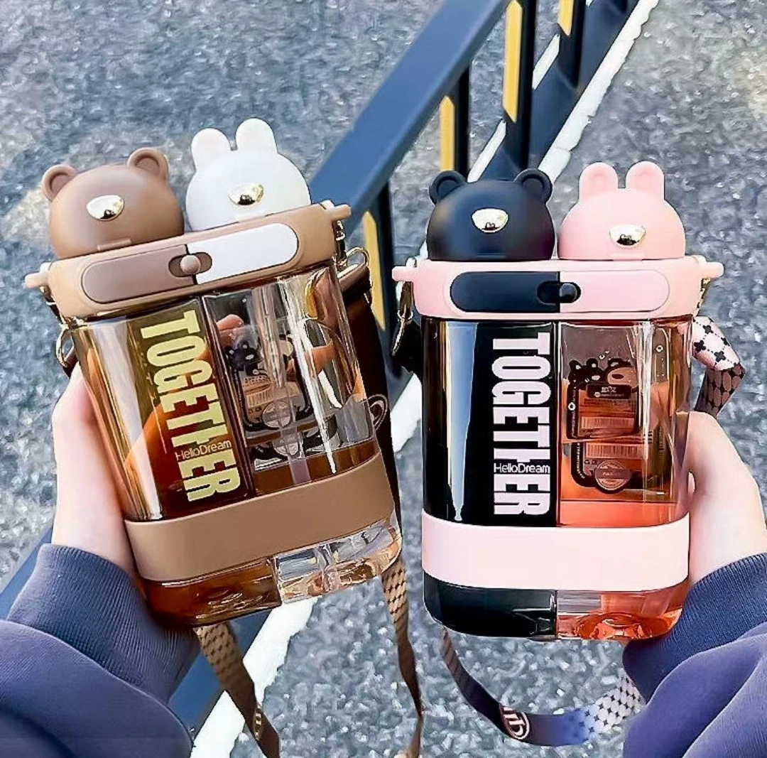 【全国包邮】网红背带小熊小兔双饮分仓杯