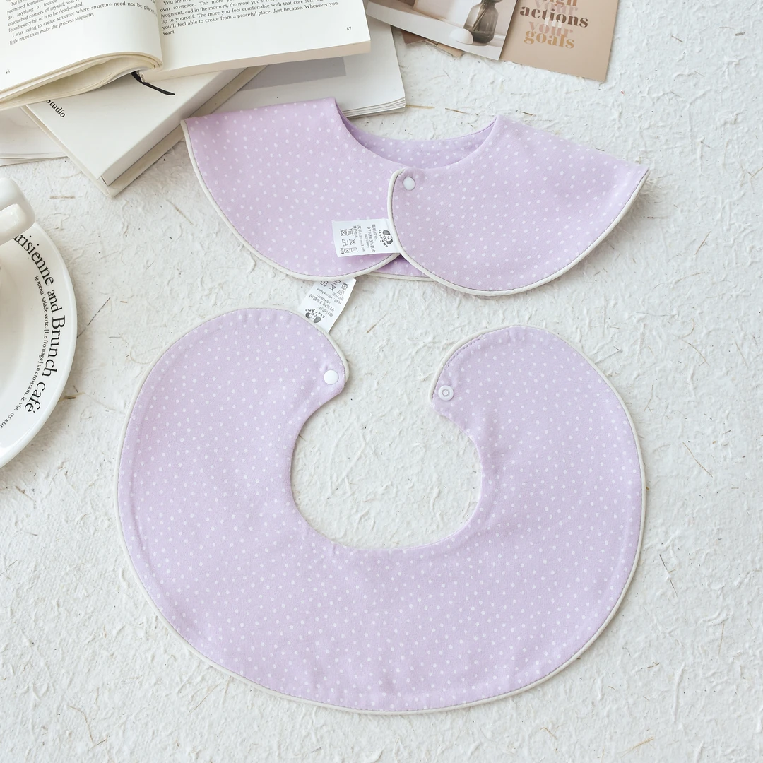 [U437]滚边紫色白波点圆形滚边系列婴儿口水巾花瓣围兜新生儿防吐