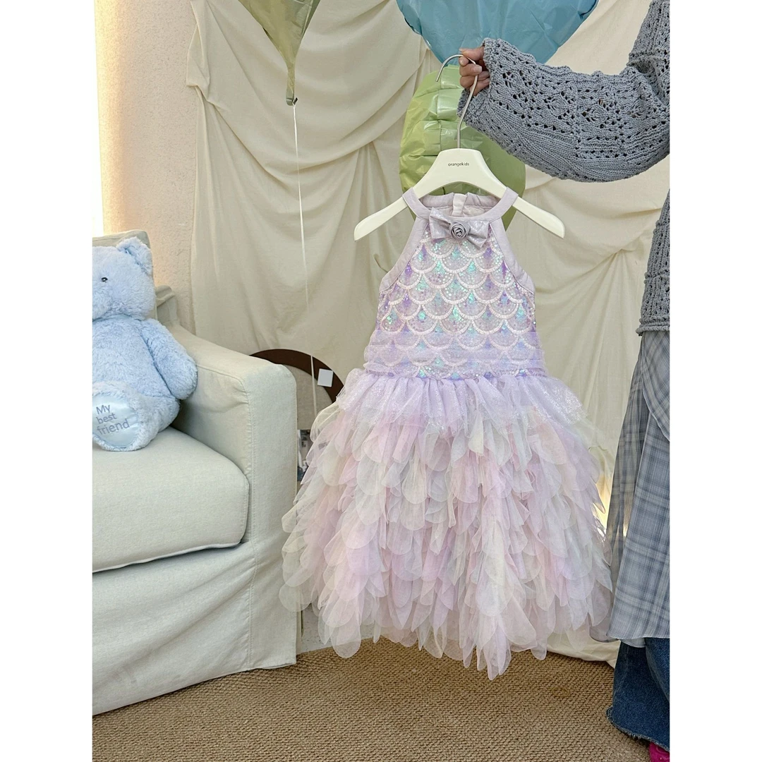 【橘子家】女童闪闪美人鱼公主裙新夏季新款中式网纱蓬蓬裙HS62010