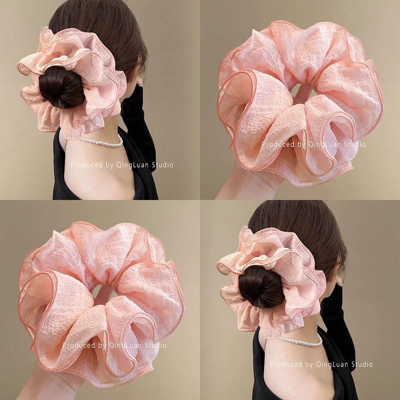 玫瑰蜜桃粉超仙四层大肠发圈女后脑勺丸子头绳超仙盘发器头发