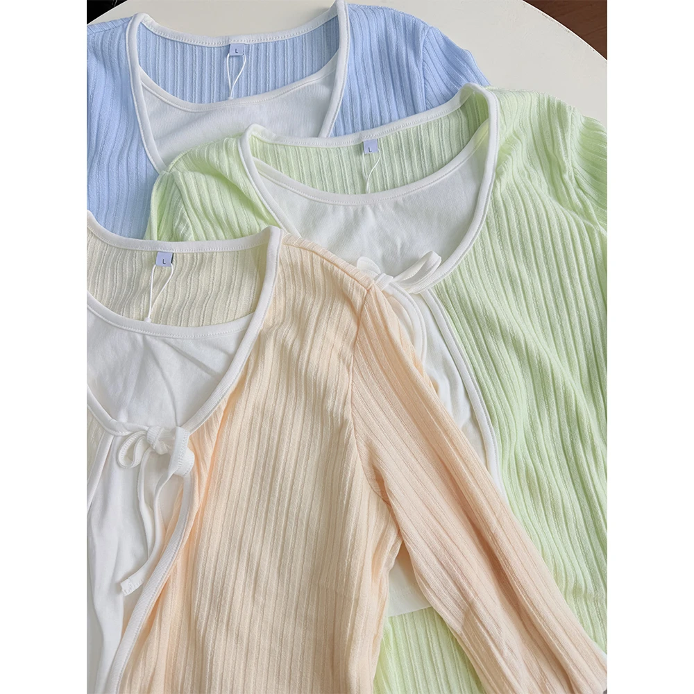 【涵胖胖】清 秋季高级设计感小众假两件上衣长袖T恤  2796