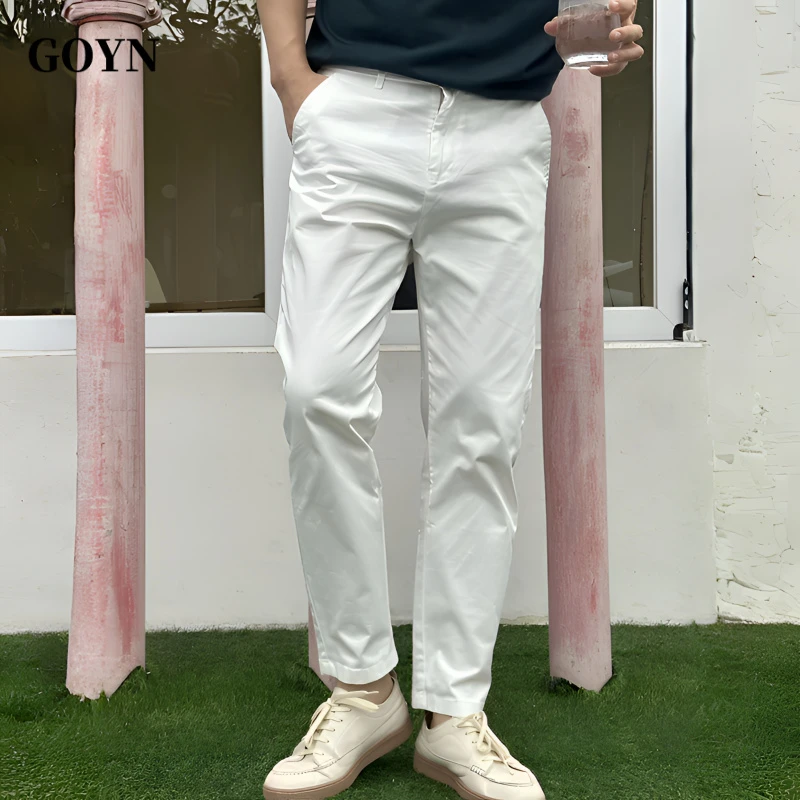 GOYN2025秋季直筒纯色男士百搭高级感弹力修身男装休闲时尚西装裤