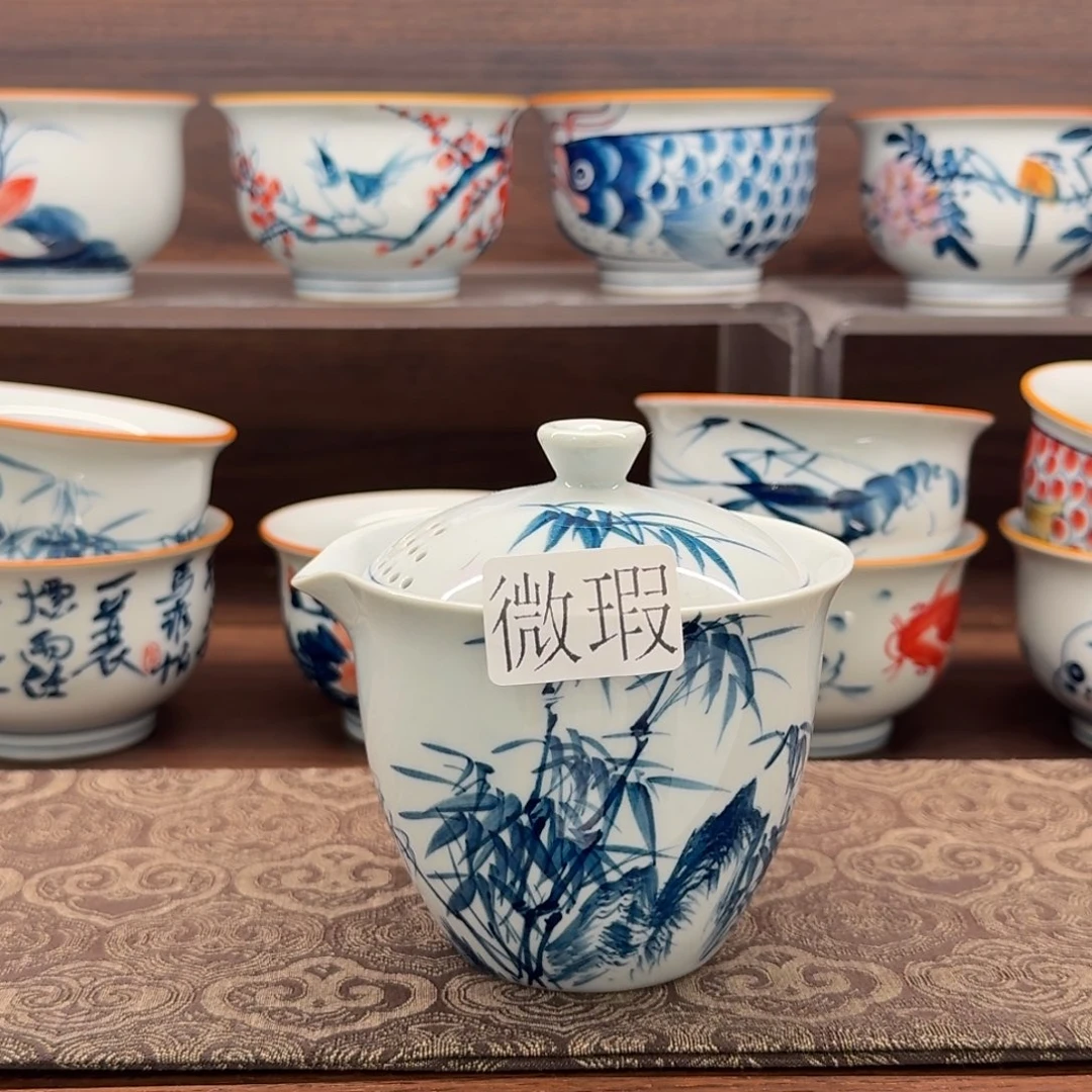 釉下手绘茶具微瑕