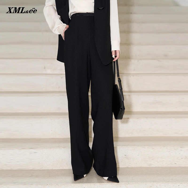 【晨粉专享价】艾米尔雅依 黑色醋酸休闲显瘦百搭阔腿裤 Y522K2011