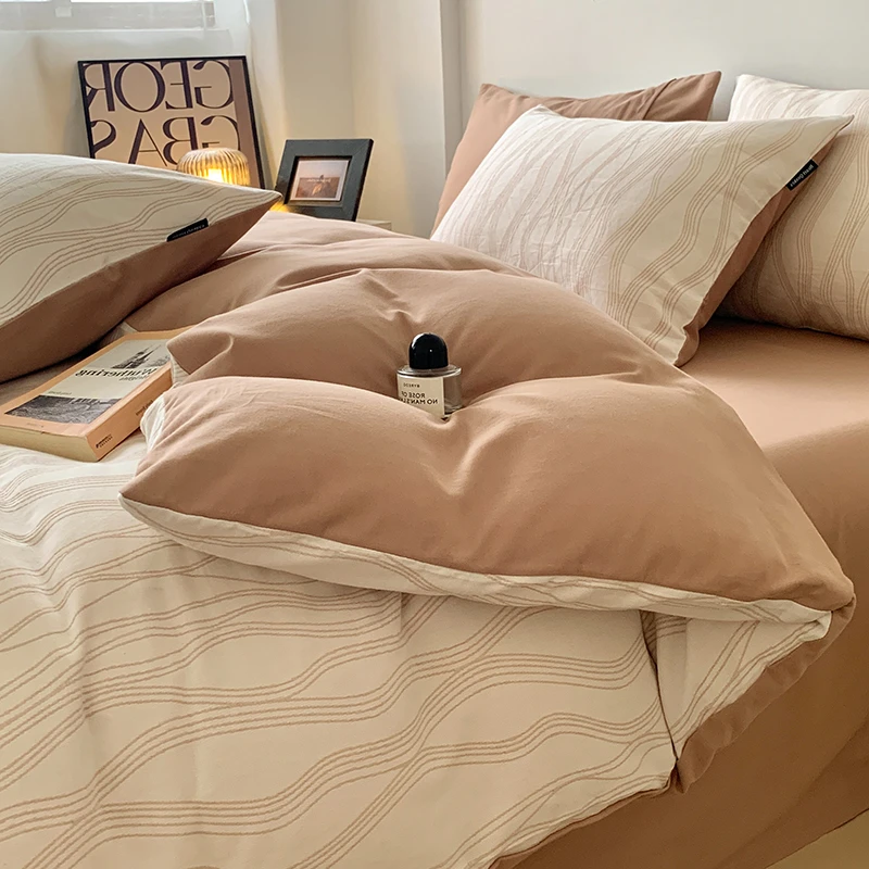 无印の良品新款全棉磨毛四件套A类色织提花三层纱四件套亲肤透气