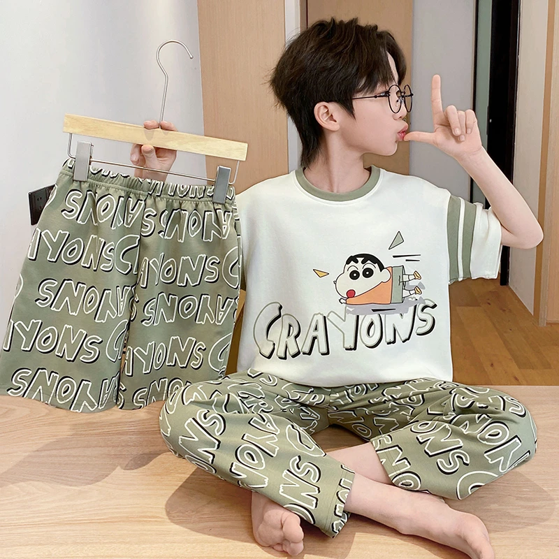 男童睡衣夏季新款儿童亲子薄款卡通纯棉中大童男孩亲子家居服套装