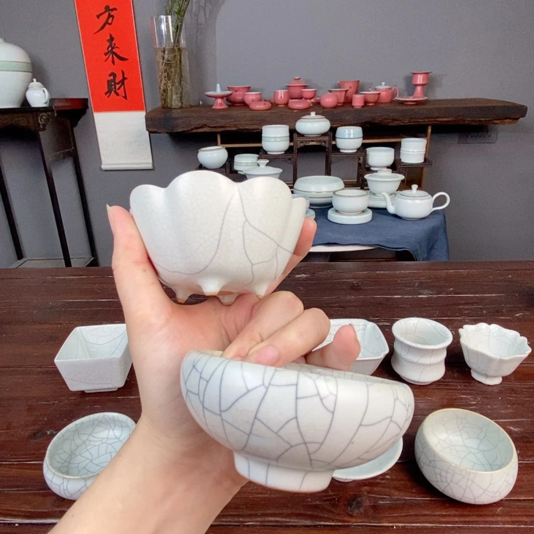 朱砂胎月白传世哥窑 买一送一 精品