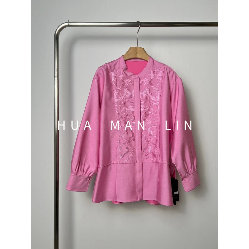 【花满林】小立领前片刺绣真丝桑蚕丝丝毛长袖上衣7550