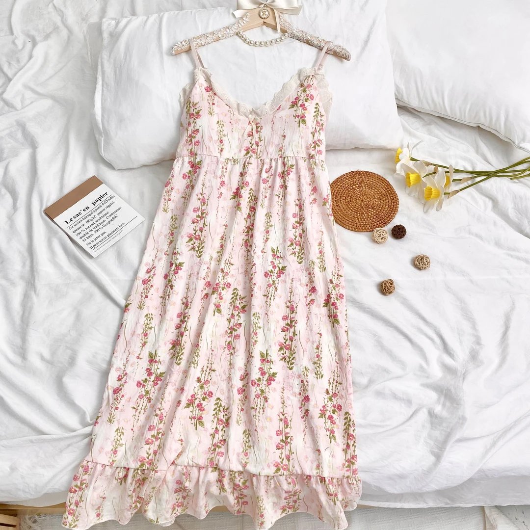 【带胸垫】新款莫奈睡裙女款睡衣夏季可外穿居家服吊带裙爆款5019