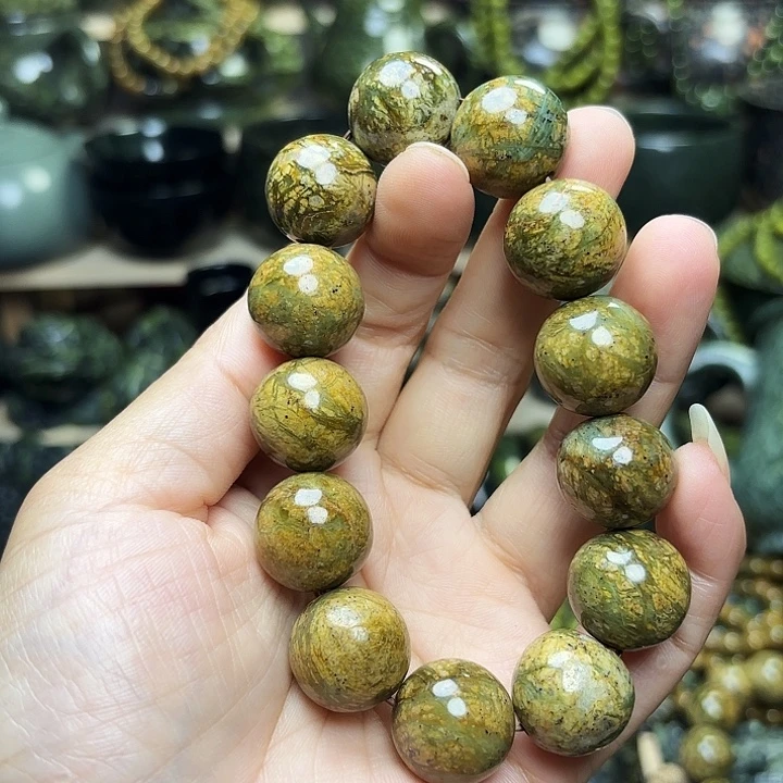 用***3蛇纹石玉未镶嵌珠宝半成品藏玉药王石福利款微瑕1.8手串