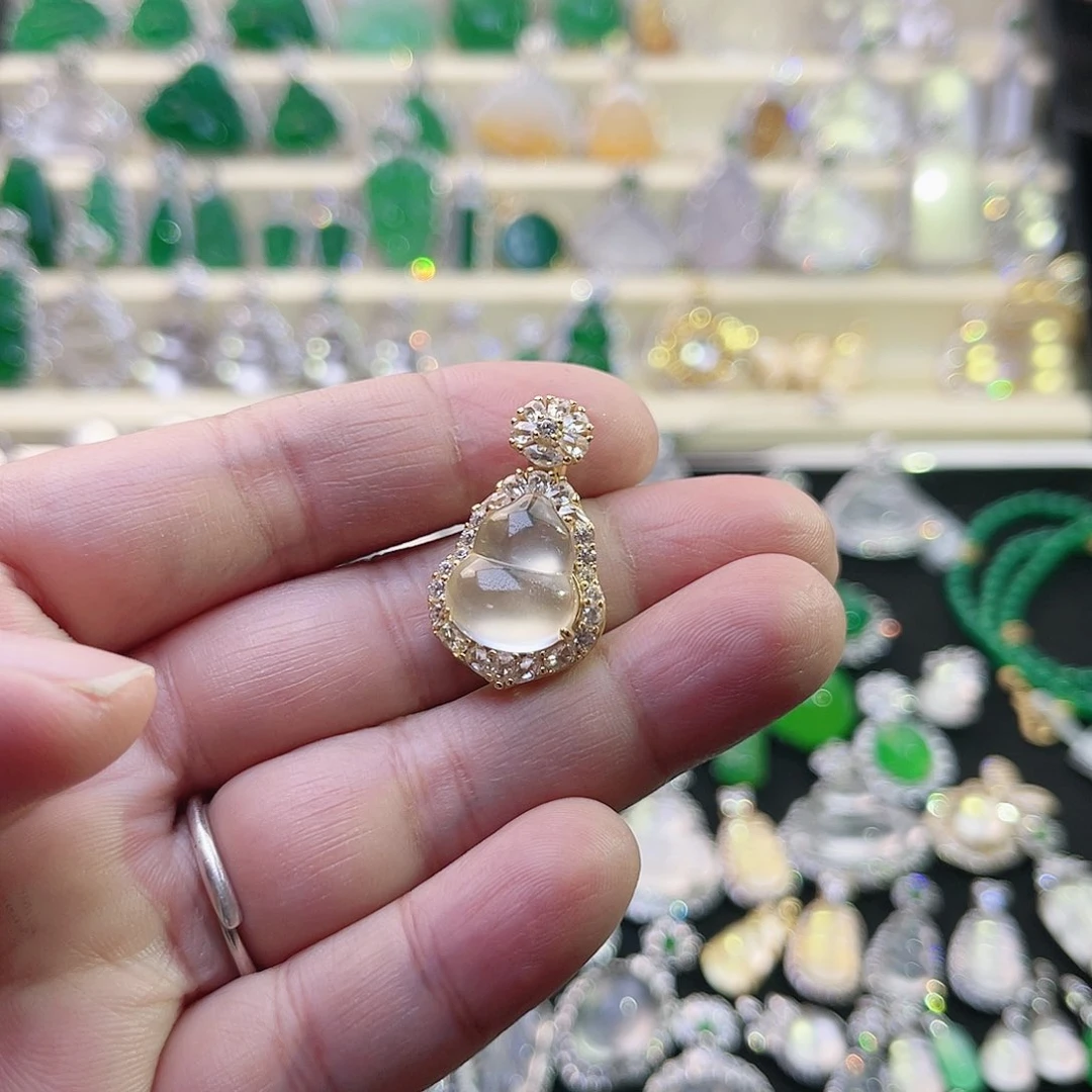 颈饰银S925镶嵌石英质玉葫芦