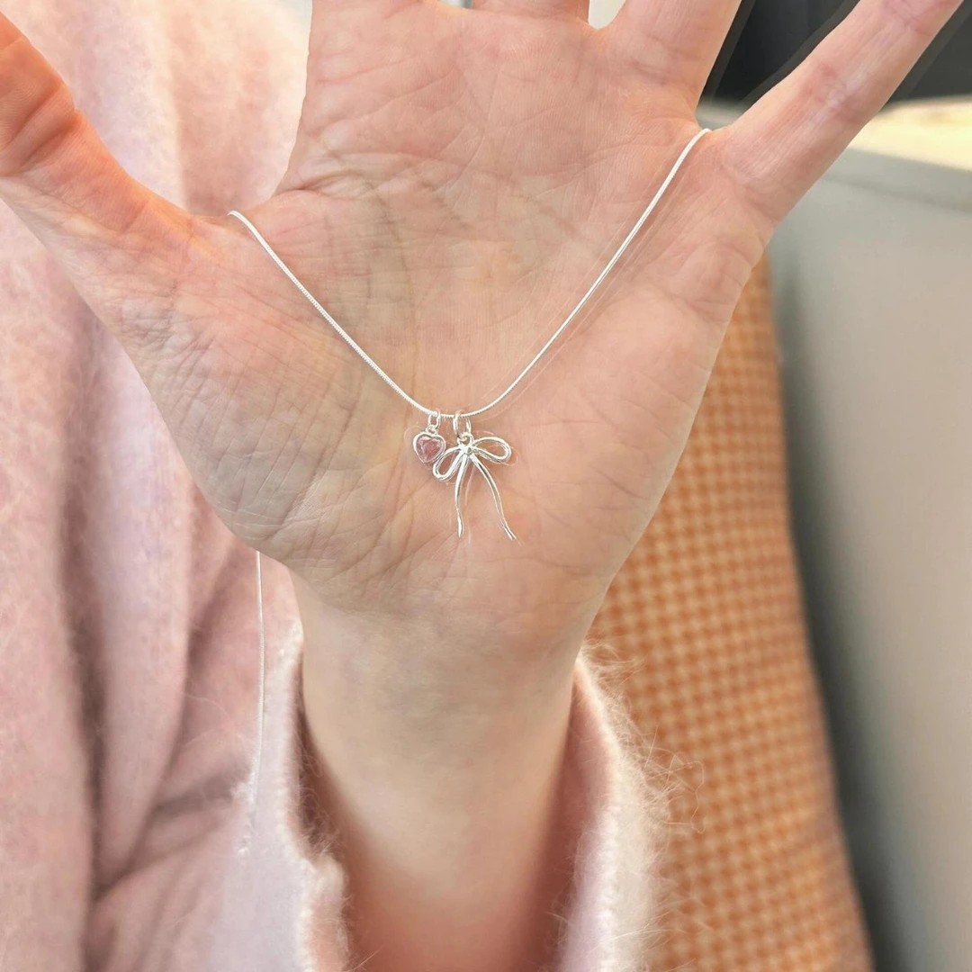 铜项链 PANLANE韩系粉色爱心蝴蝶结蛇骨链甜美在逃公主项链女