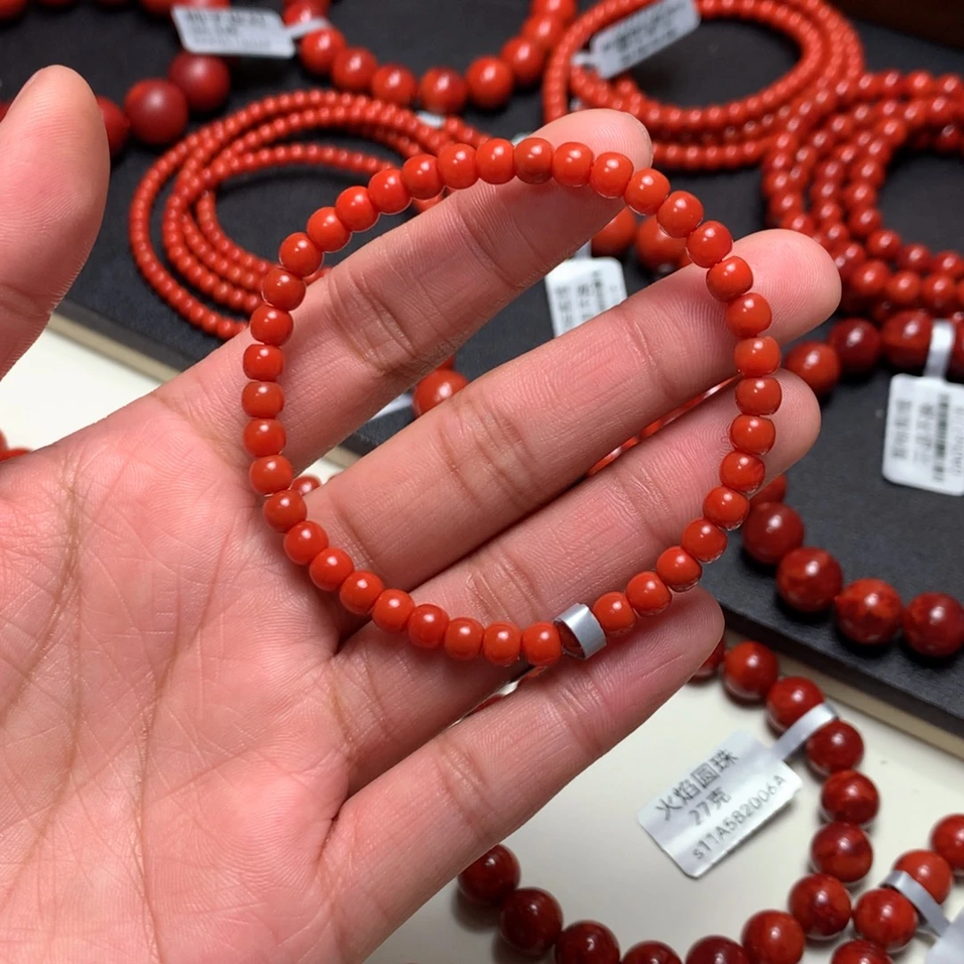 南红玛瑙未镶嵌手串4.9mm+柿子红老型手串