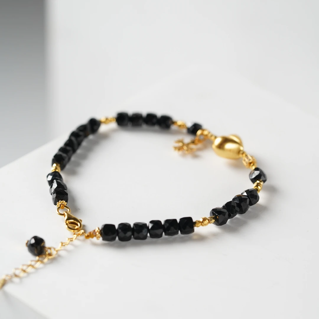 【珊木居】S2229JY 黑碧玺4*4方糖单圈手链