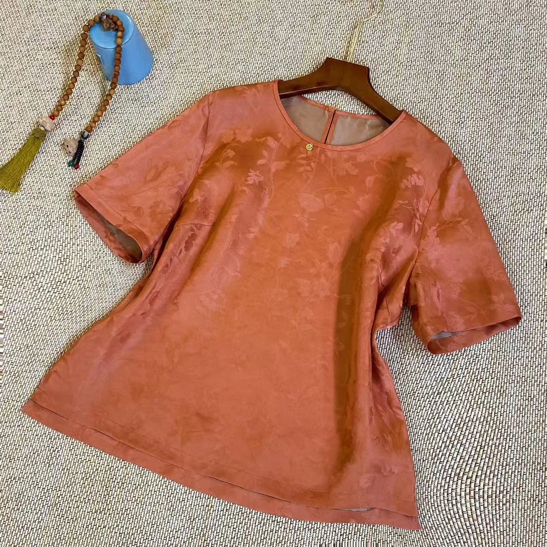 知羽.香云【落颜】夏新款桑蚕丝提花日常百搭新中式上衣ZY8258091