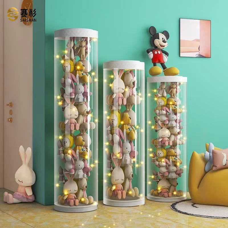 玩具收纳架娃娃收纳桶拉链防尘儿童毛绒玩具透明带轮收纳整理神器