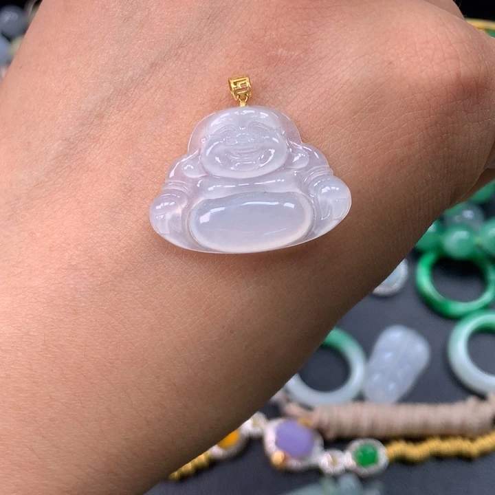 翡翠18K金镶嵌颈饰佛公