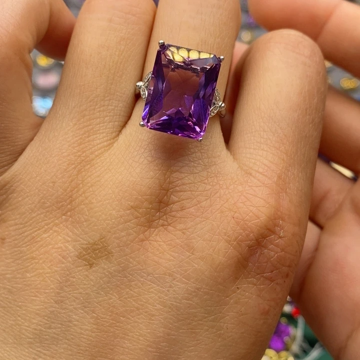 水晶戒指银S925镶嵌天然水晶戒指